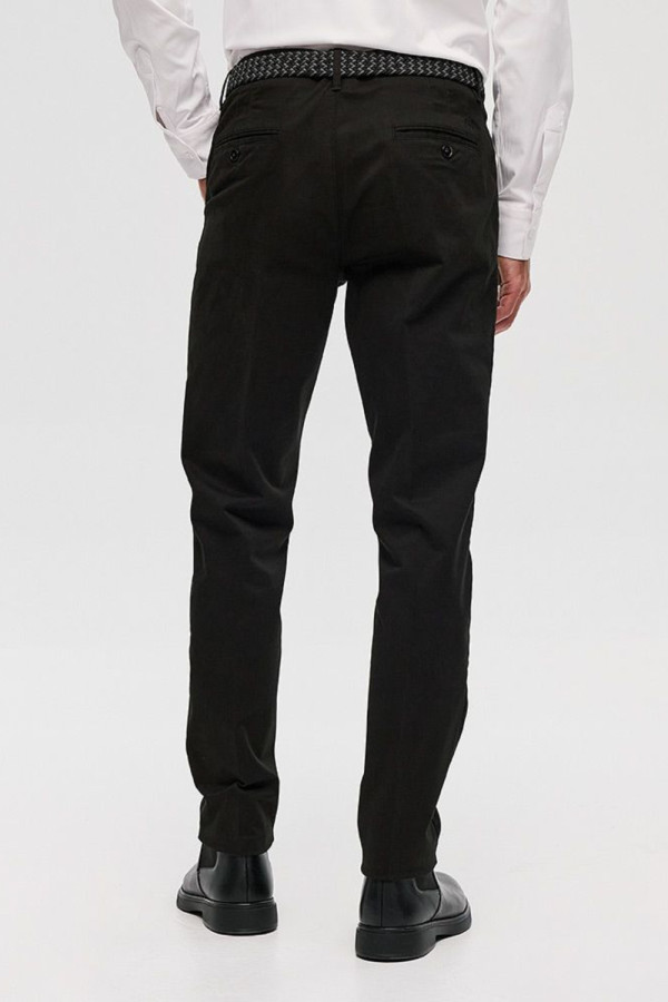 Ανδρικό chino παντελόνι Sogo μαύρο slim fit βαμβακερό με ζώνη 26534-293-484