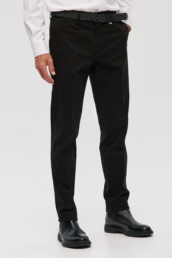 Ανδρικό chino παντελόνι Sogo μαύρο slim fit βαμβακερό με ζώνη 26534-293-484
