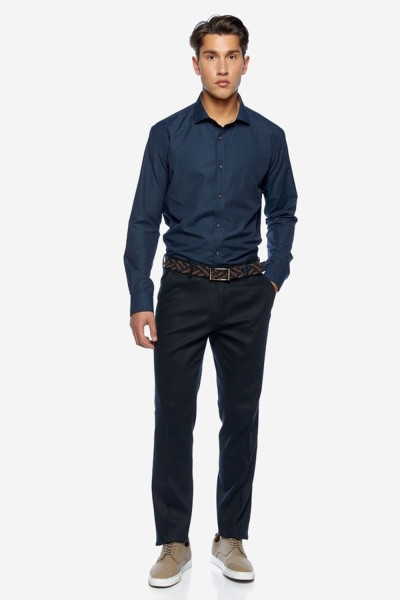 SOGO ΑΝΔΡΙΚΟ ΠΑΝΤΕΛΟΝΙ ΒΑΜΒΑΚΕΡΟ CHINO REGULAR FIT ΜΕ ΜΙΚΡΟΣΧΕΔΙΟ ΣΚΟΥΡΟ ΜΠΛΕ 24584-291-474