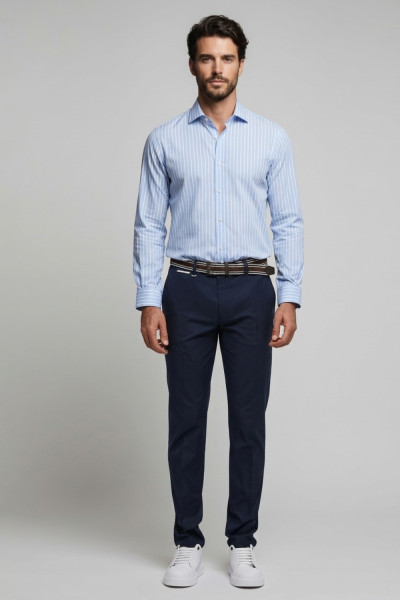 Ανδρικό παντελόνι Sogo navy blue slim fit βαμβακερό με ζώνη 26034-496-484
