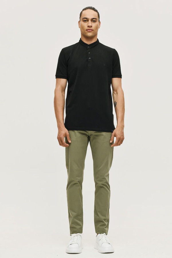Ανδρικό polo Brokers μαύρο mao γιακάς βαμβακερό 26017-811-756