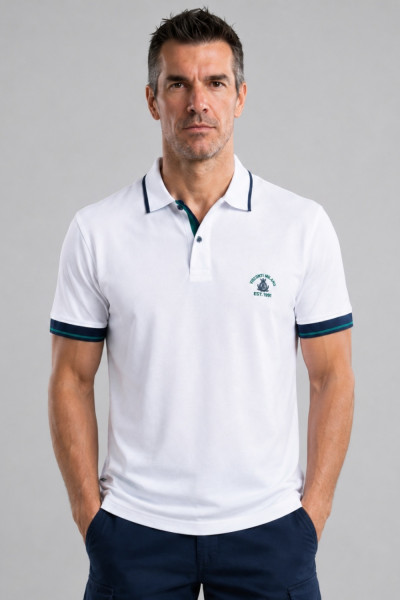 Ανδρική polo μπλούζα Visconti λευκή βαμβακερή piqué 2831-7