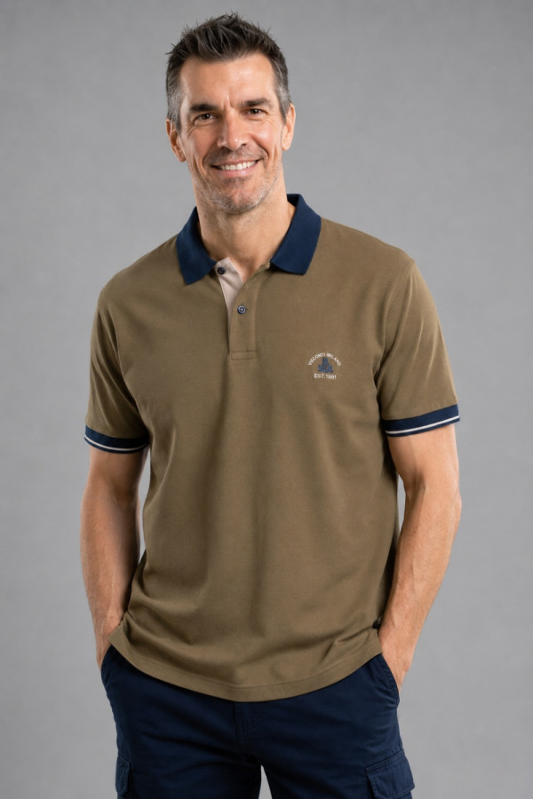 Ανδρικό polo Visconti λαδί βαμβακερό κοντομάνικη comfortable fit 2831-8