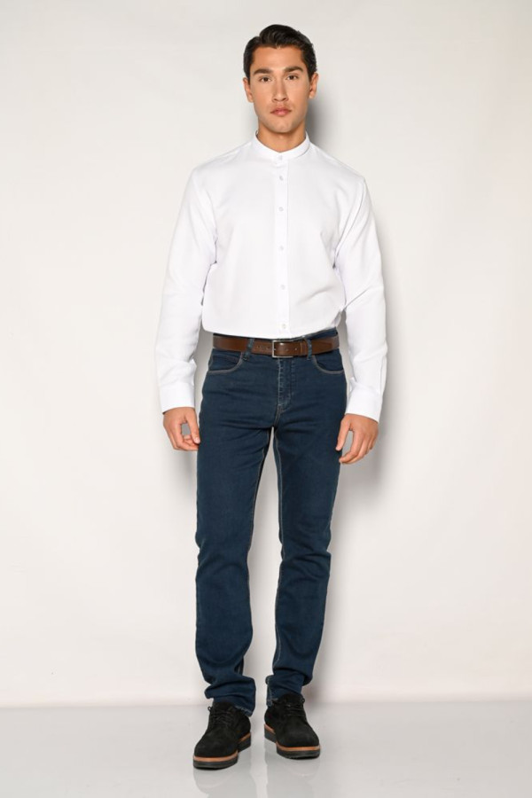 Ανδρικό λευκό πουκάμισο με mao γιακά και μικροσχέδιο – Sogo