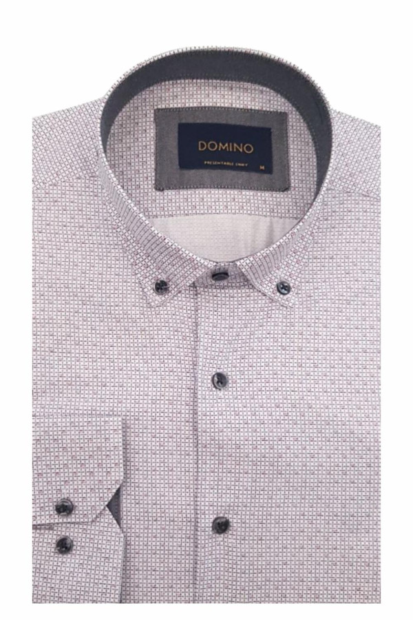 Ανδρικό πουκάμισο λευκό μικροσχέδιο button down βαμβακερό Domino 29696-03