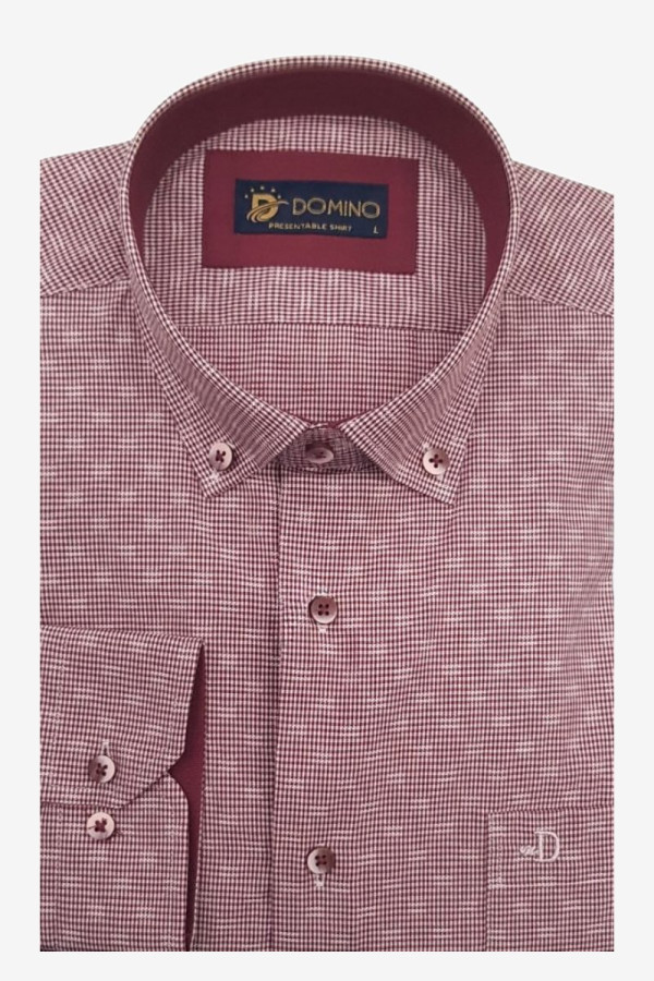 DOMINO ΑΝΔΡΙΚΟ ΠΟΥΚΑΜΙΣΟ ΜΑΚΡΥΜΑΝΙΚΟ ΜΕ ΜΙΚΡΟΣΧΕΔΙΟ ΜΠΟΡΝΤΟ 28106-02