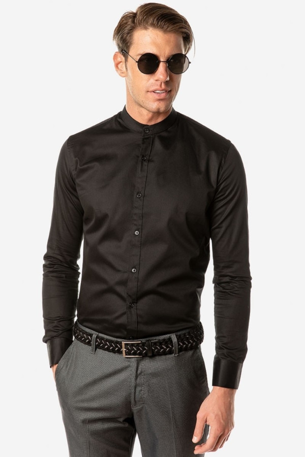 SOGO ΑΝΔΡΙΚΟ ΠΟΥΚΑΜΙΣΟ ΜΑΟ ΓΙΑΚΑΣ SLIM FIT ΜΑΚΡΥΜΑΝΙΚΟ ΜΑΥΡΟ 22536-761-01