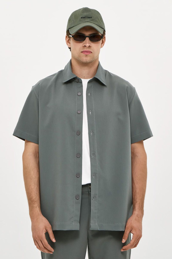 Ανδρικό πουκάμισο Brokers χακί κοντομάνικο smart casual 26016-391-492