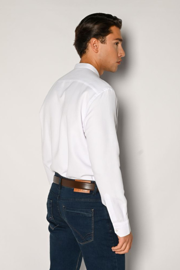 Ανδρικό λευκό πουκάμισο με mao γιακά και μικροσχέδιο – Sogo