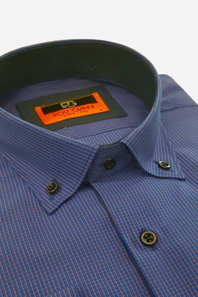 Ανδρικό πουκάμισο μπλε καρό Poliggiani 28147-04