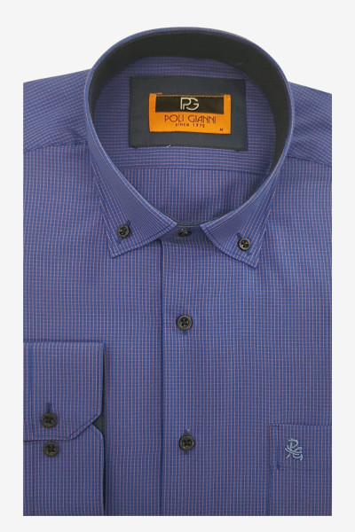 Ανδρικό πουκάμισο μπλε καρό Poliggiani 28147-04