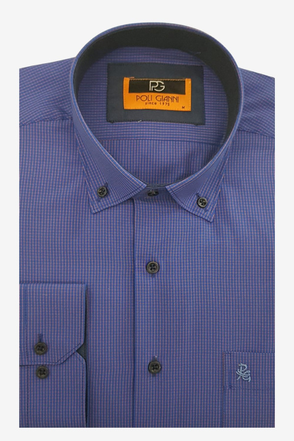 Ανδρικό πουκάμισο μπλε καρό Poliggiani 28147-04