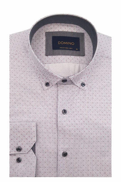 Ανδρικό πουκάμισο λευκό μικροσχέδιο button down βαμβακερό Domino 29696-03