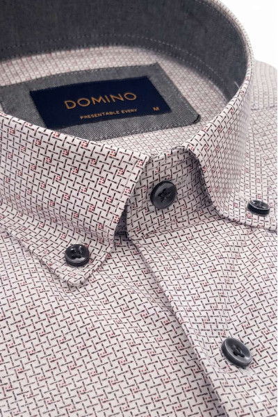 Ανδρικό πουκάμισο λευκό μικροσχέδιο button down βαμβακερό Domino 29696-03
