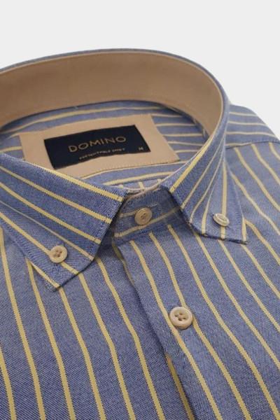 Ανδρικό πουκάμισο μπλε ριγε button down βαμβακερό Domino 27800-01