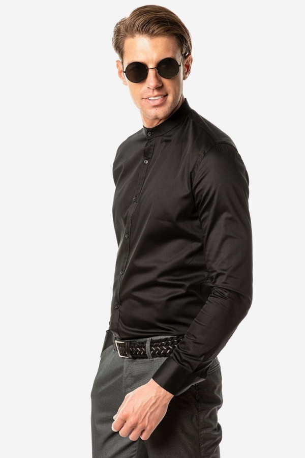 SOGO ΑΝΔΡΙΚΟ ΠΟΥΚΑΜΙΣΟ ΜΑΟ ΓΙΑΚΑΣ SLIM FIT ΜΑΚΡΥΜΑΝΙΚΟ ΜΑΥΡΟ 22536-761-01