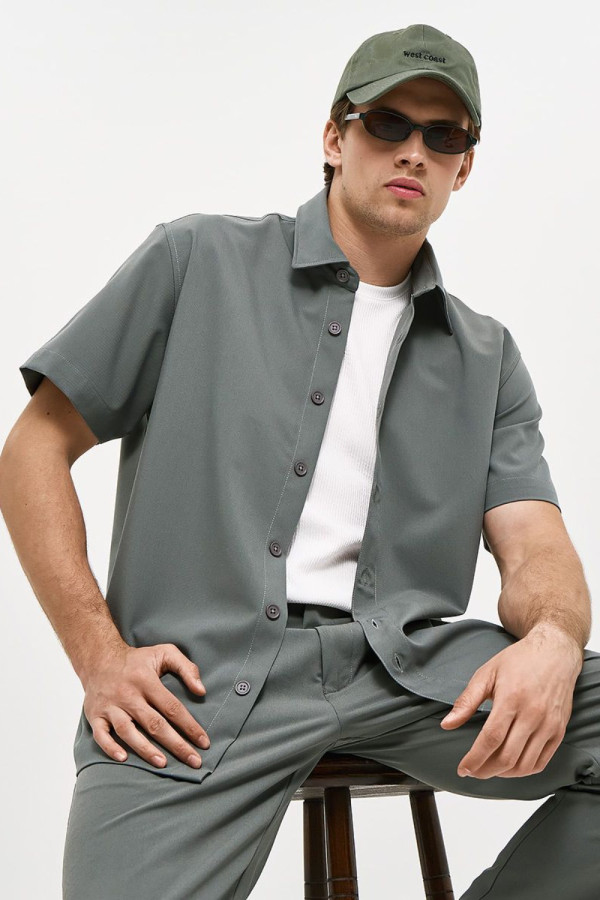 Ανδρικό πουκάμισο Brokers χακί κοντομάνικο smart casual 26016-391-492