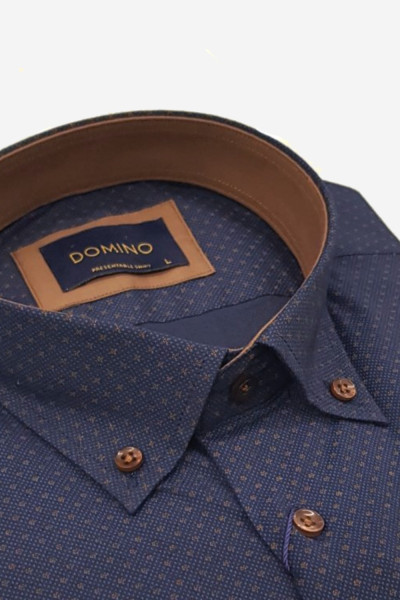 DOMINO ΑΝΔΡΙΚΟ ΠΟΥΚΑΜΙΣΟ ΒΑΜΒΑΚΕΡΟ ΜΕ ΜΙΚΡΟΣΧΕΔΙΟ ΜΠΛΕ 29622-02
