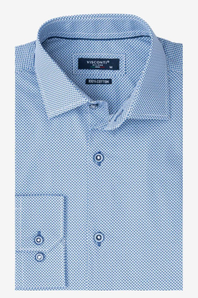 Ανδρικό πουκάμισο Visconti σιέλ 100% βαμβακερό με μικροσχέδιο 2835-2