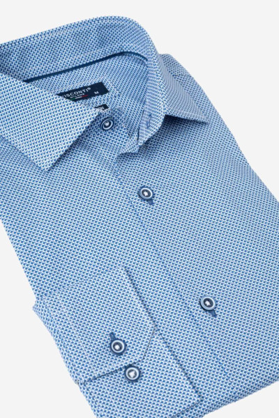 Ανδρικό πουκάμισο Visconti σιέλ 100% βαμβακερό με μικροσχέδιο 2835-2