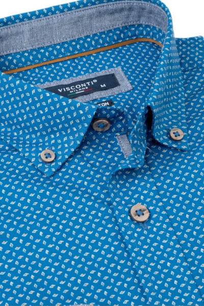 Ανδρικό πουκάμισο Visconti μπλε με plaise μικροσχέδιο βαμβακερό 2835-4