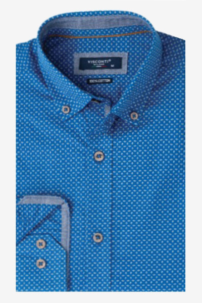 Ανδρικό πουκάμισο Visconti μπλε με plaise μικροσχέδιο βαμβακερό 2835-4