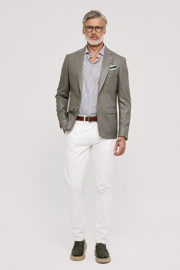 Ανδρικό σακάκι Sogo slim fit χακί με σχέδιο στην ύφανση 26031-503-182 Ανδρικό σακάκι Sogo slim fit χακί με σχέδιο στην ύφανση 26031-503-182