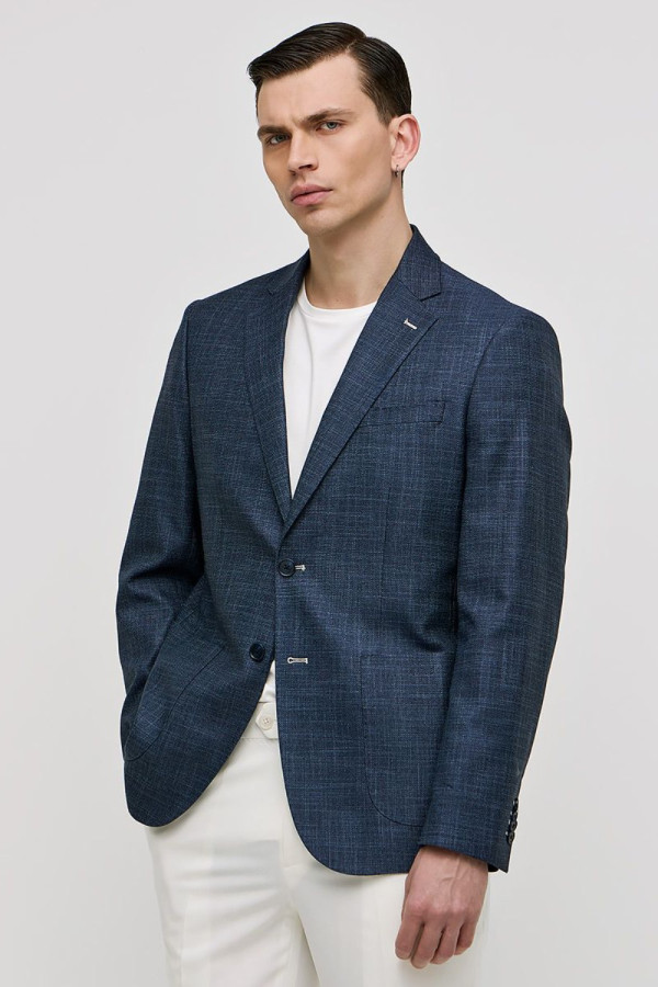 Ανδρικό σακάκι Sogo μπλε smart casual με υφή 25031-216-173