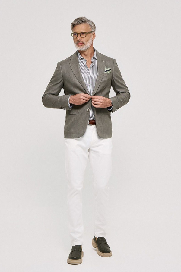 Ανδρικό σακάκι Sogo slim fit χακί με σχέδιο στην ύφανση 26031-503-182 Ανδρικό σακάκι Sogo slim fit χακί με σχέδιο στην ύφανση 26031-503-182