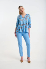 Γυναικείο ψηλόμεσο παντελόνι Fibes σιελ κρεπ ελαστικό με τσέπες 04-8102