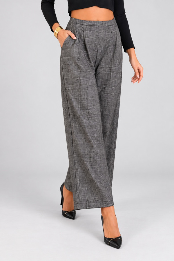 Γυναικείο παντελόνι Derpouli wide leg σε γκρι tweed καρό 1.15.39-50661 Γυναικείο παντελόνι Derpouli wide leg σε γκρι tweed καρό 1.15.39-50661