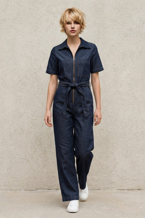 Γυναικεία ολόσωμη φόρμα jean  με ζώνη denim – Derpouli