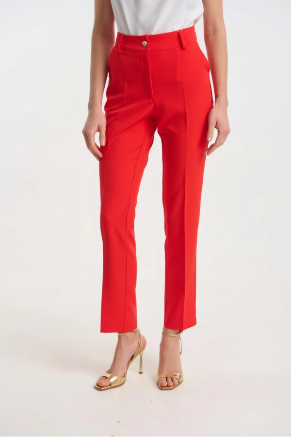 Γυναικείο παντελόνι κοραλί κρεπ ψηλόμεσο με ίσια γραμμή  Fibes - 04-8102