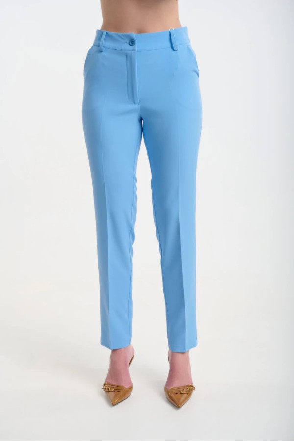 Γυναικείο ψηλόμεσο παντελόνι Fibes σιελ κρεπ ελαστικό με τσέπες 04-8102