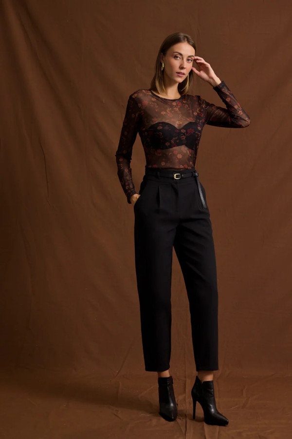 ENZZO ΓΥΝΑΙΚΕΙΟ ΠΑΝΤΕΛΟΝΙ ΨΗΛΟΜΕΣΟ ΜΕ ΖΩΝΗ NIMA ΜΑΥΡΟ 252221