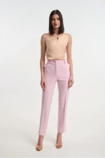 Γυναικείο ψηλόμεσο παντελόνι Fibes ροζ κρεπ ελαστικό με τσέπες 04-8102