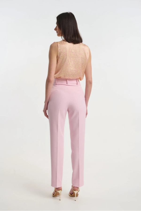 Γυναικείο ψηλόμεσο παντελόνι Fibes ροζ κρεπ ελαστικό με τσέπες 04-8102