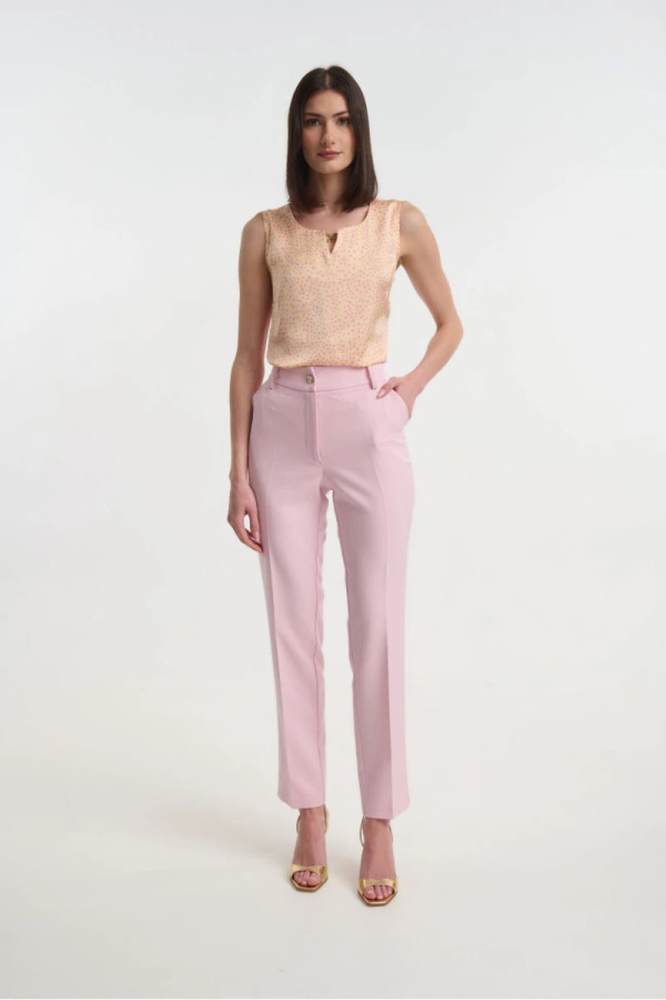 Γυναικείο ψηλόμεσο παντελόνι Fibes ροζ κρεπ ελαστικό με τσέπες 04-8102