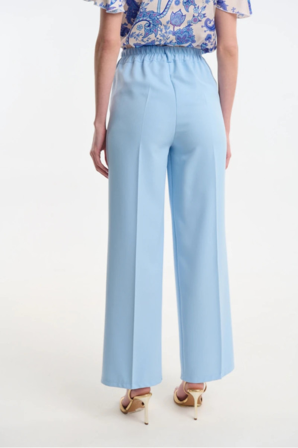 Γυναικείο παντελόνι Fibes σιελ wide leg με πιέτες και υφή λινού 04-8133