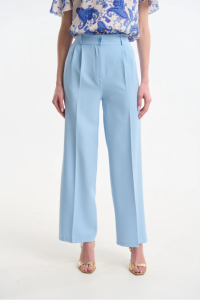 Γυναικείο παντελόνι Fibes σιελ wide leg με πιέτες και υφή λινού 04-8133