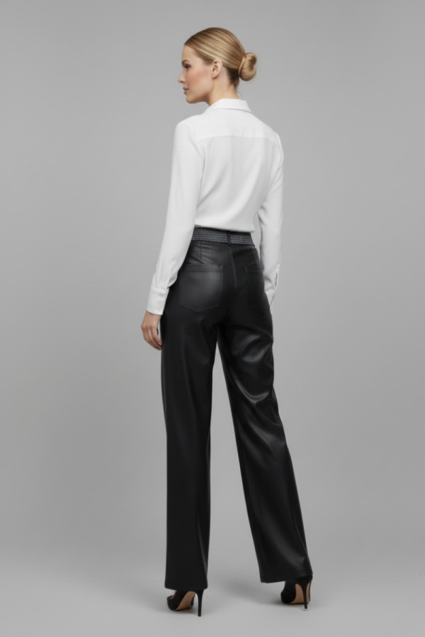 ELERIA CORTES ΓΥΝΑΙΚΕΙΟ ΠΑΝΤΕΛΟΝΙ WIDE LEG ΔΕΡΜΑΤΙΝΗ ΜΑΥΡΟ 223127