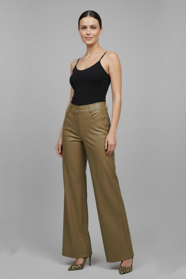 ELERIA CORTES ΓΥΝΑΙΚΕΙΟ ΠΑΝΤΕΛΟΝΙ WIDE LEG ΔΕΡΜΑΤΙΝΗ ΧΑΚΙ ΑΝΟΙΚΤΟ 223127