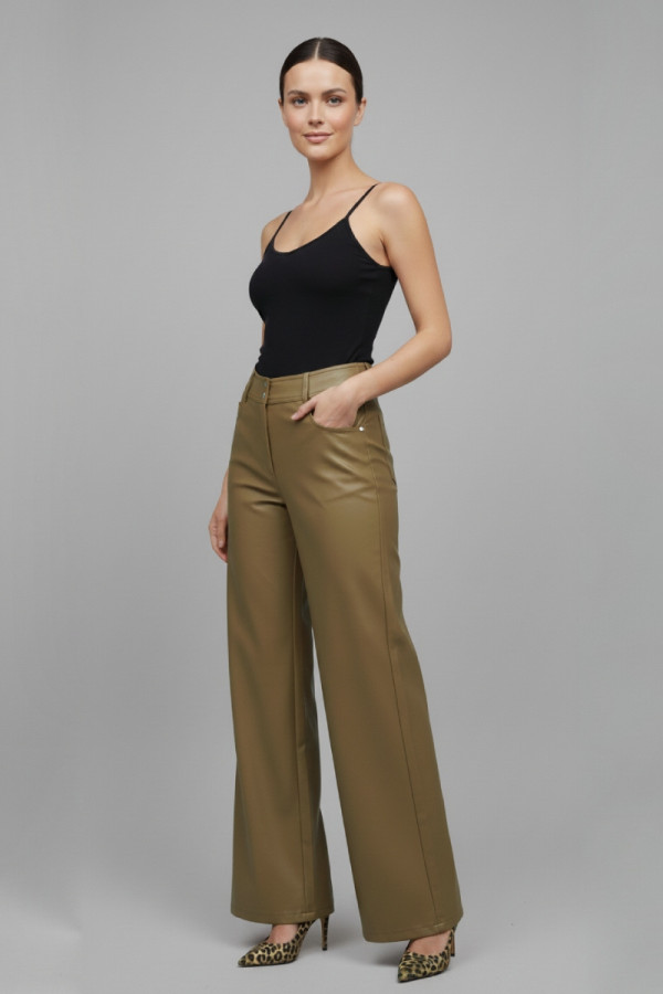 ELERIA CORTES ΓΥΝΑΙΚΕΙΟ ΠΑΝΤΕΛΟΝΙ WIDE LEG ΔΕΡΜΑΤΙΝΗ ΧΑΚΙ ΑΝΟΙΚΤΟ 223127