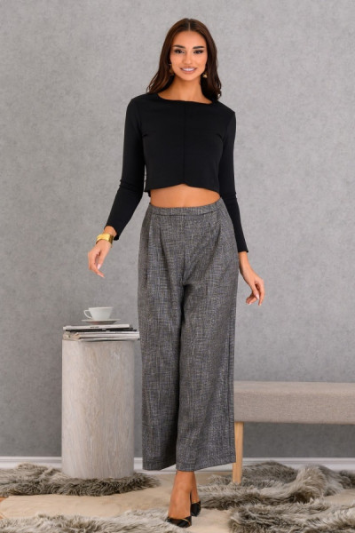 Γυναικείο παντελόνι Derpouli wide leg σε γκρι tweed καρό 1.15.39-50661