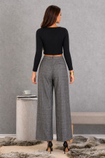 Γυναικείο παντελόνι Derpouli wide leg σε γκρι tweed καρό 1.15.39-50661 Γυναικείο παντελόνι Derpouli wide leg σε γκρι tweed καρό 1.15.39-50661