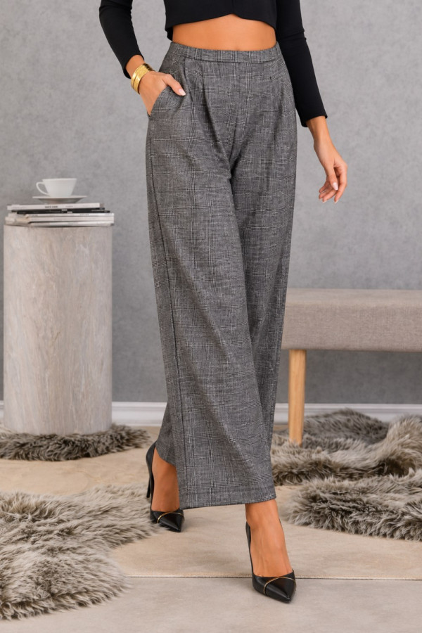 Γυναικείο παντελόνι Derpouli wide leg σε γκρι tweed καρό 1.15.39-50661 Γυναικείο παντελόνι Derpouli wide leg σε γκρι tweed καρό 1.15.39-50661
