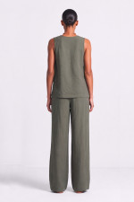Γυναικεία παντελόνα χακί wide leg με λάστιχο πίσω στη μέση 26-04301129