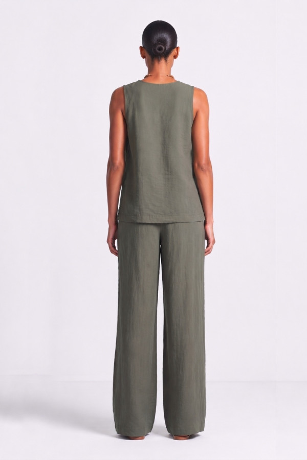 Γυναικεία παντελόνα χακί wide leg με λάστιχο πίσω στη μέση 26-04301129