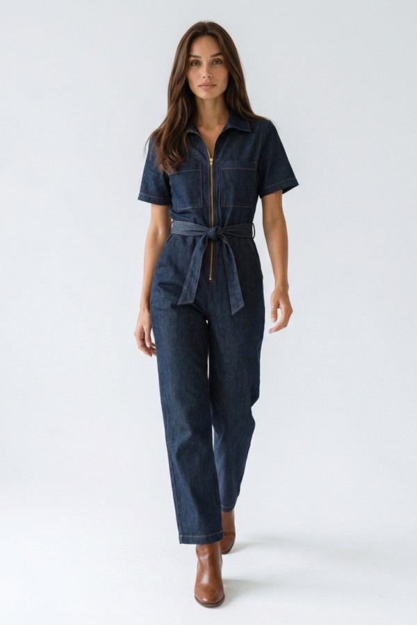 Γυναικεία ολόσωμη φόρμα jean  με ζώνη denim – Derpouli