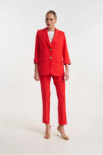 Γυναικείο παντελόνι κοραλί κρεπ ψηλόμεσο με ίσια γραμμή  Fibes - 04-8102